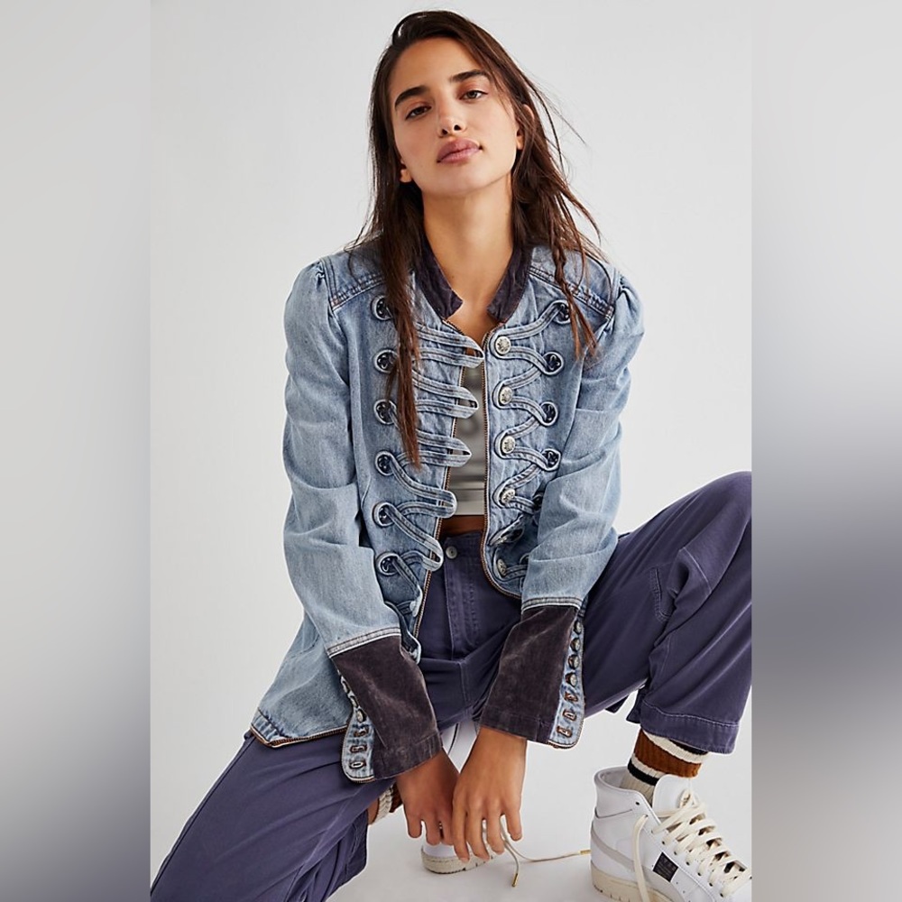 Free People Denim Seamed And Structured Jacket - Picture 7 of 8